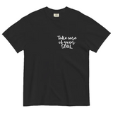 Take Care of Your Soul — Affirmation Unisex Garment-Dyed Heavyweight T-Shirt in Black